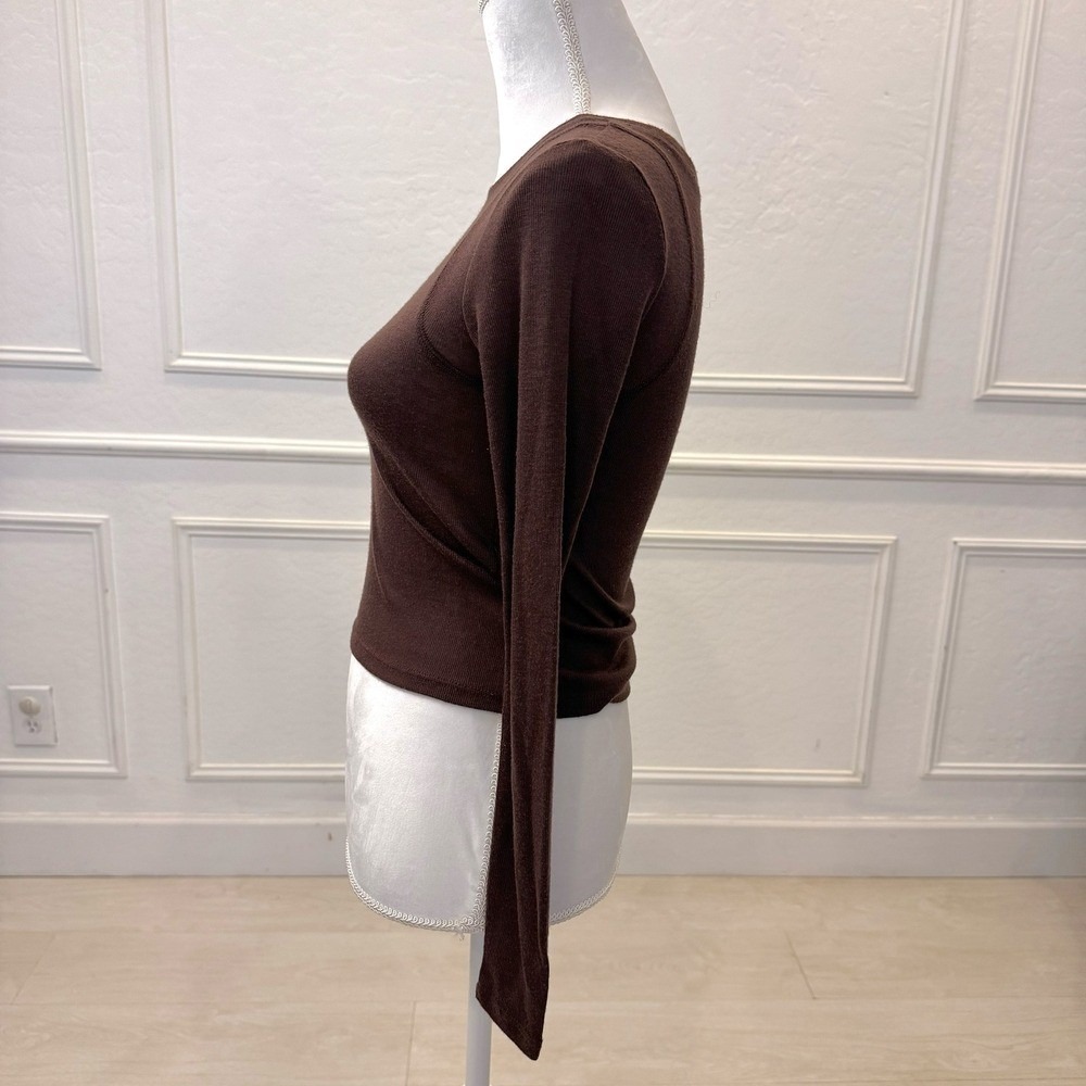 PacSun Y2K Clean Girl Basic Layering Long Sleeve Top Women S Brown EST.PAC 1980 - Picture 5 of 8